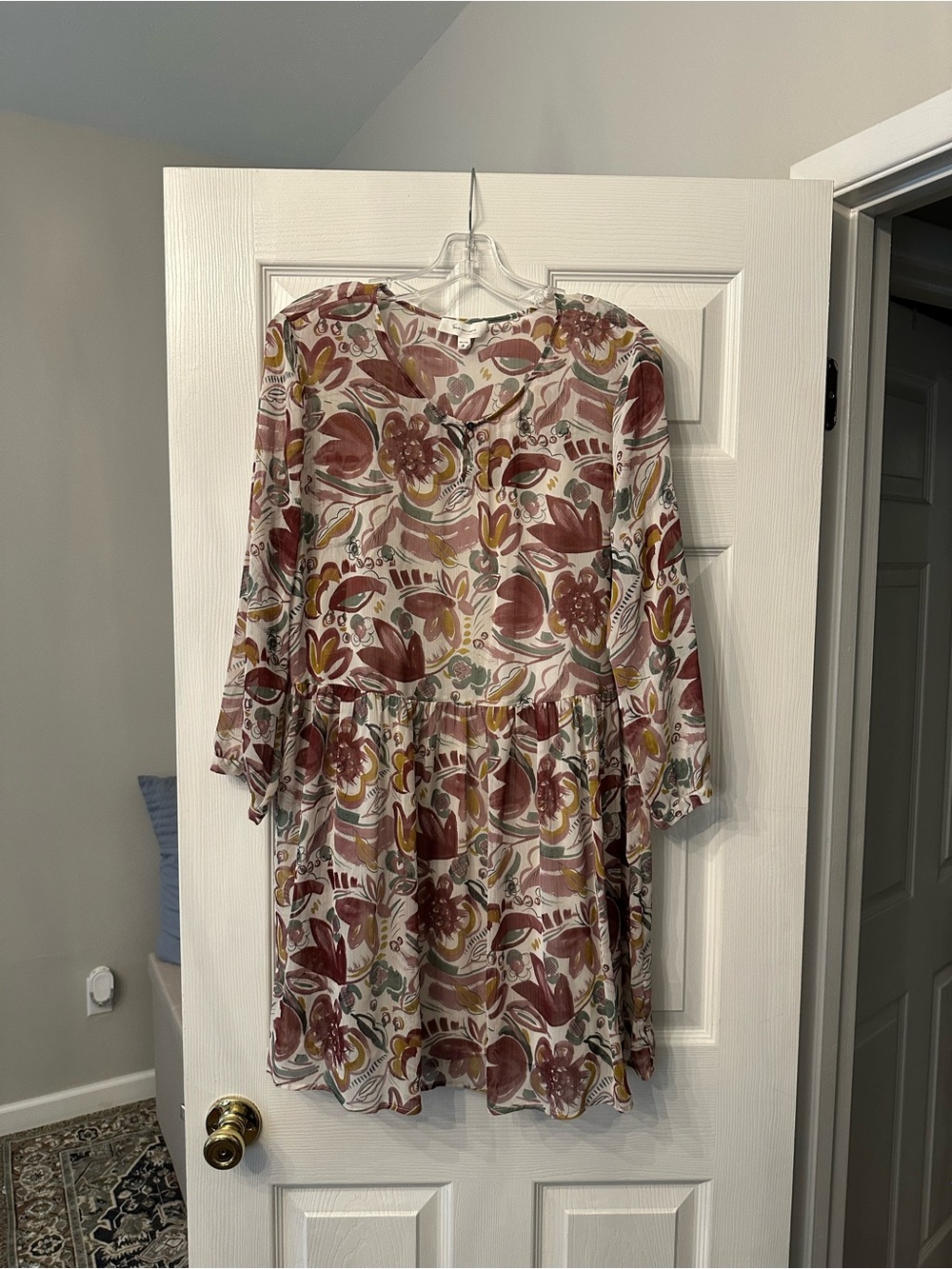 Vince Camuto Mauve Floral Long Sleeve Tiered Dress